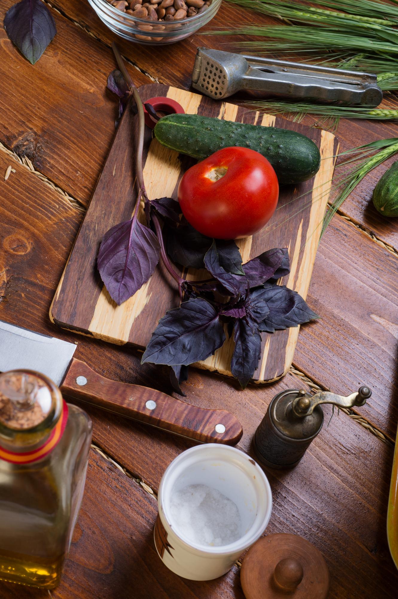 Small cooking studio with tools and herbs